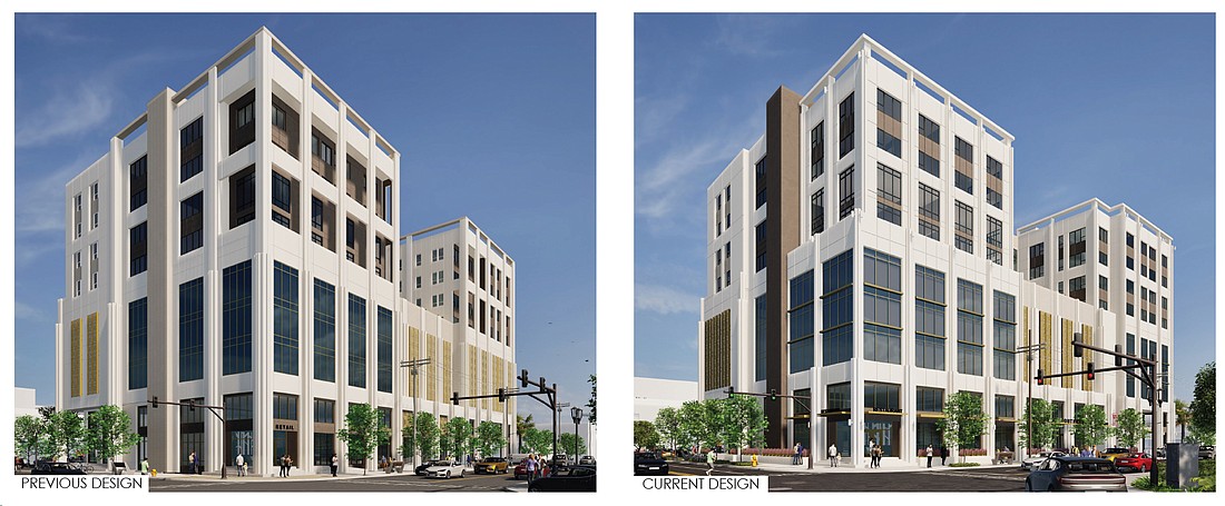 Before and after views of the design of Lofts of Southbank at 1004 Hendricks Ave., which includes retail, storage units and affordable housing.