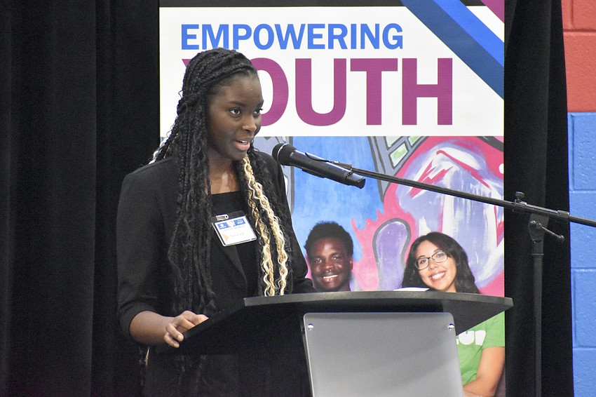 Boys & Girls Clubs member Nazaria D., a senior at Sarasota High School, offers a speech.