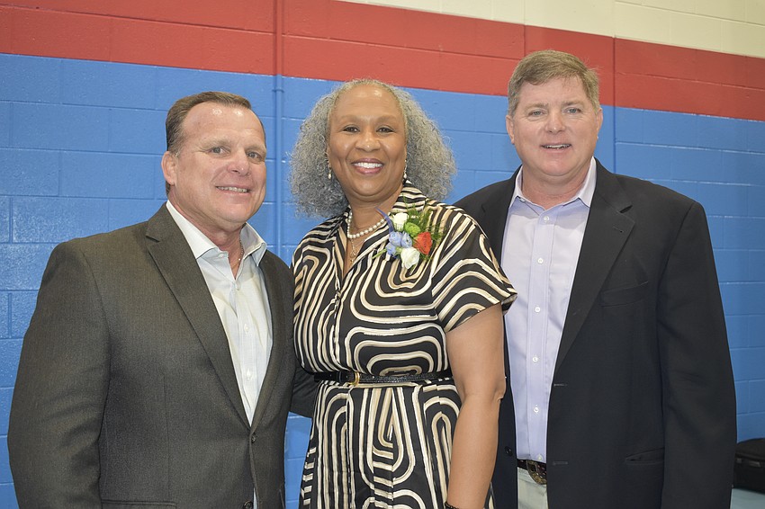 Bill Sadlo, president and CEO of Boys & Girls Clubs of Sarasota and DeSoto Counties stands with honorees Harriet Moore, director of Strategic Engagement at Sarasota County Schools and Jack Cox, president and owner of Halfacre Construction.