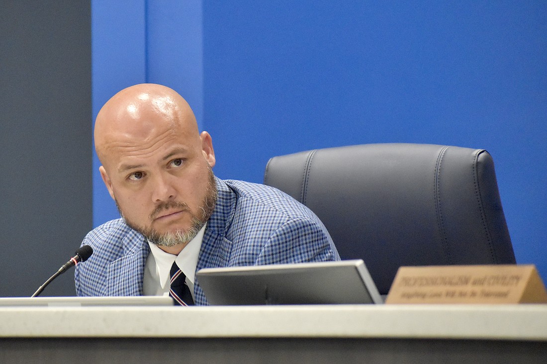 Commissioner Jason Bearden makes a motion on Sept. 10 to reinstate 50-foot wetland buffers within Manatee County's Comprehensive Plan.