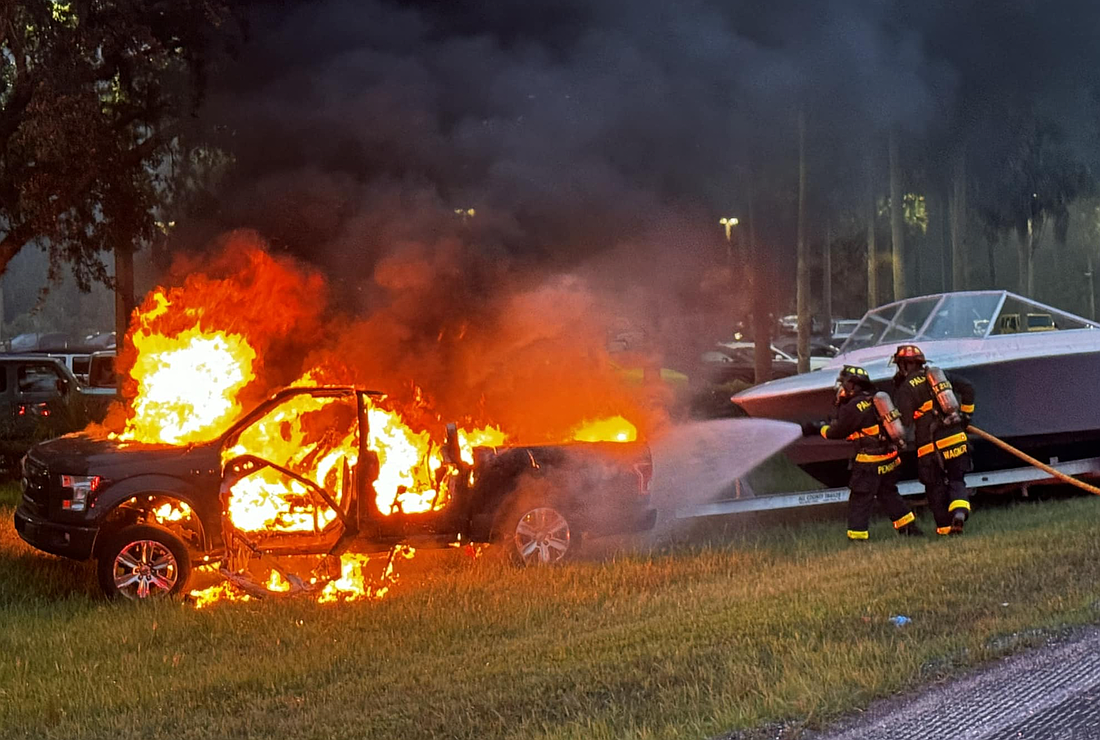 A truck on State Road 100 caught fire late on Sept. 10. Photo courtesy of the Palm Coast Fire Department