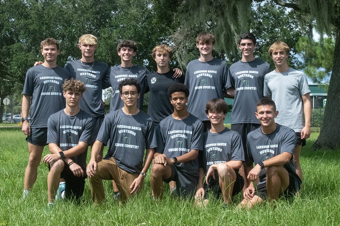 The Lakewood Ranch High boys cross country team is aiming for its first state meet appearance since 2016. Back row: Derek Robinson, Jonathan Leatt, Joe Barr, Dylan Johnson, Colton Prater, Kenny DeStefano and Vayle Johnson. Front row: Michael Wagner, Vicente Rivera, Zachariah Kersey, Jacob Gomez and Jacob Smith.