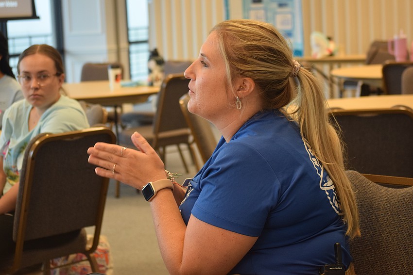 Education Programs Coordinator Madison Royer asking questions in the breakout sessions at the 2024 Education Youth Ocean Conservation Summit