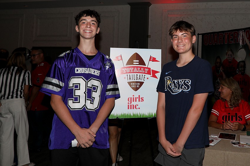 Sarasota County students Colin Robinson and Rhys Parry were thrilled to have their photo taken at the tailgate-themed event supporting Girls Inc.