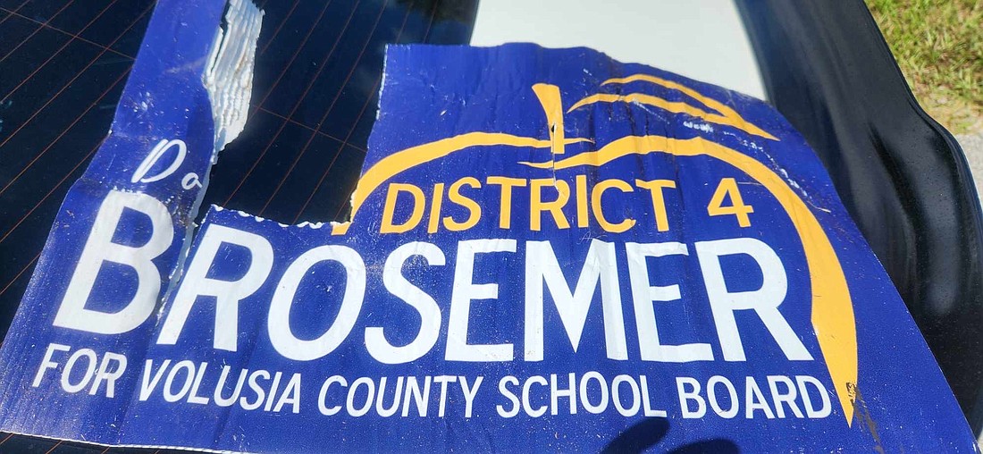 One of Donna Brosemer's damaged signs. Courtesy photo