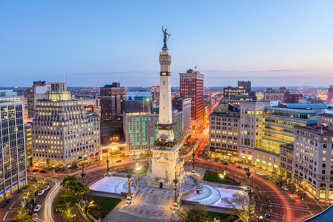 The Indiana State Soldiers and Sailors Monument in downtown Indianapolis.