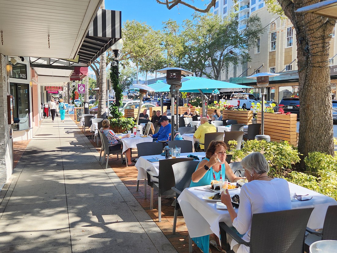 Main Street in downtown Sarasota is the center of dining, shoppng and entertainment activity.