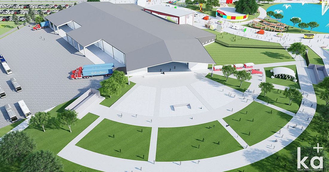 The expo hall and amphitheater is shown in this 2023 rendering on the Greater Jacksonville Agricultural Fair website about the new facility.