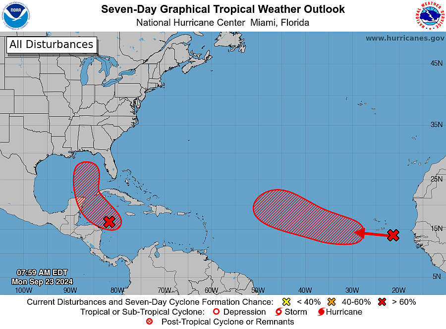 The National Hurricane Center predicts a system to move generally northward across the eastern Gulf of Mexico, producing heavy rain.