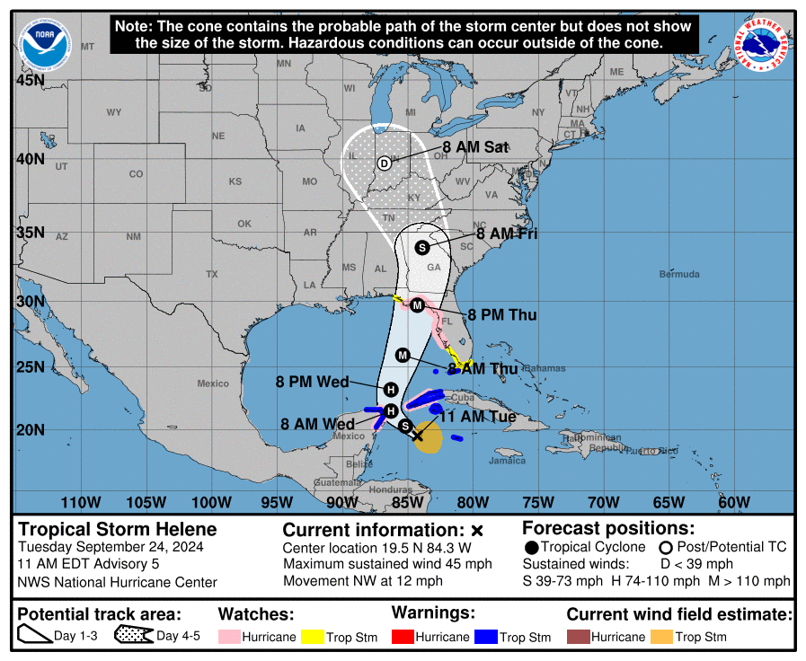 Tropical Storm Helene is expected to build into a major hurricane by the time it reaches Florida, the National Hurricane Center says.