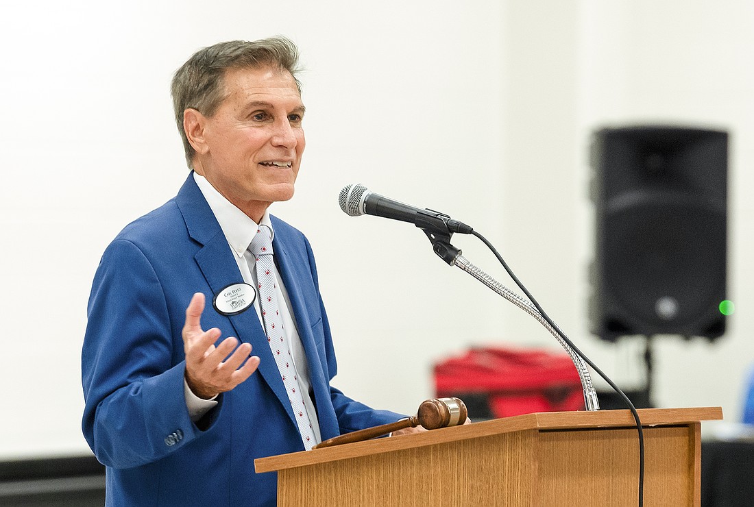 District 4 Volusia County Schools board member Carl Persis speaks at the Seabreeze FFA welcome back dinner. Photo by Michele Meyers