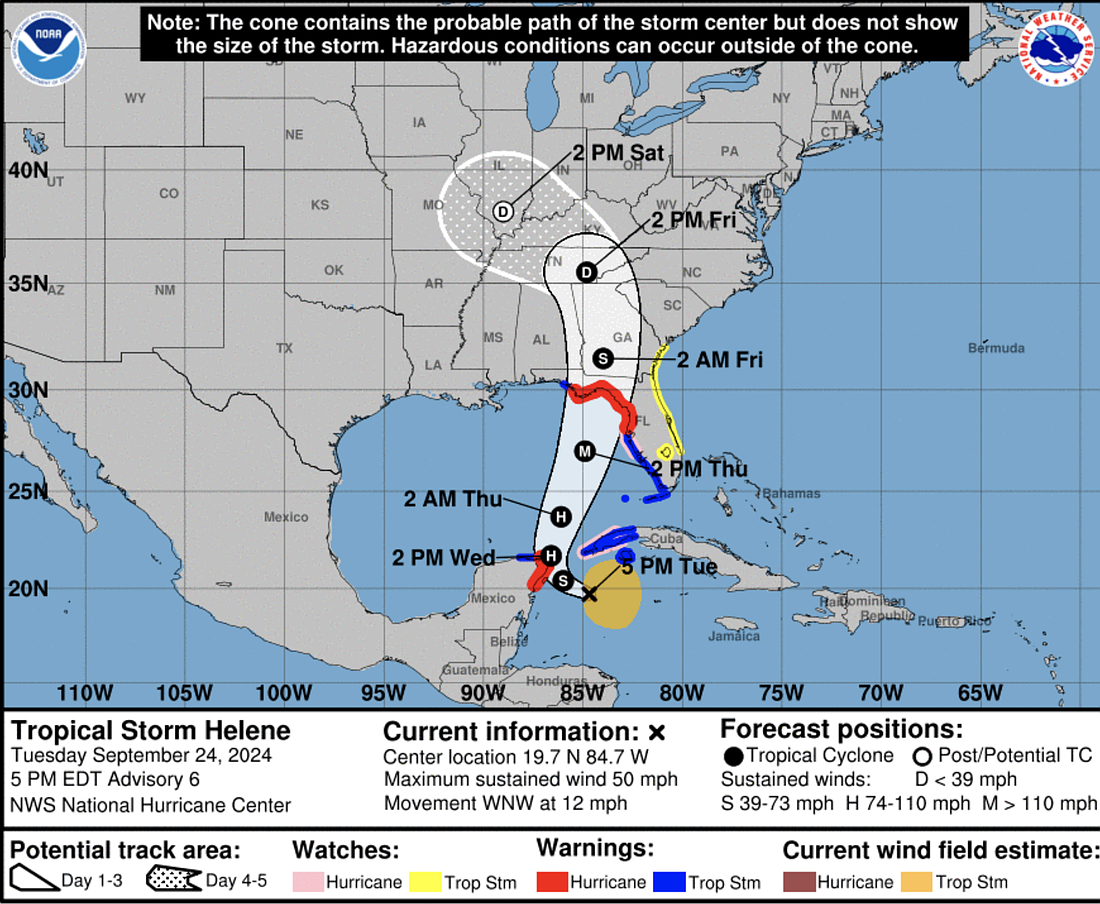 Volusia County has been placed under a Tropical Storm Watch by the National Weather Service and is bracing for significant weather impacts on Thursday. Image courtesy of the National Hurricane Center