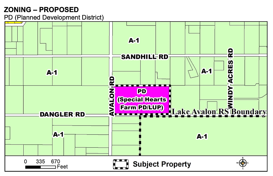 The subject property is located at 4151 Avalon Road, at the northeast corner of Avalon and Dangler roads.