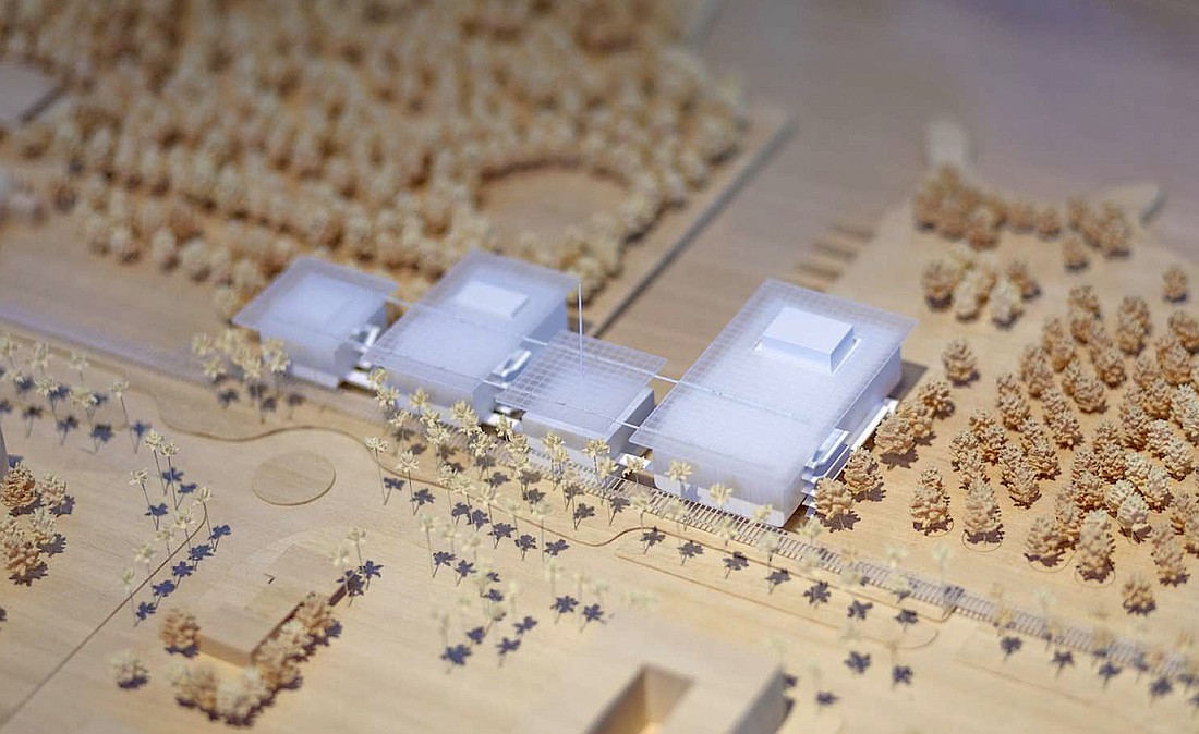 A massing model presented by Renzo Piano Building Workshop shows the four Sarasota Performing Arts Center along North Tamimai Trail.