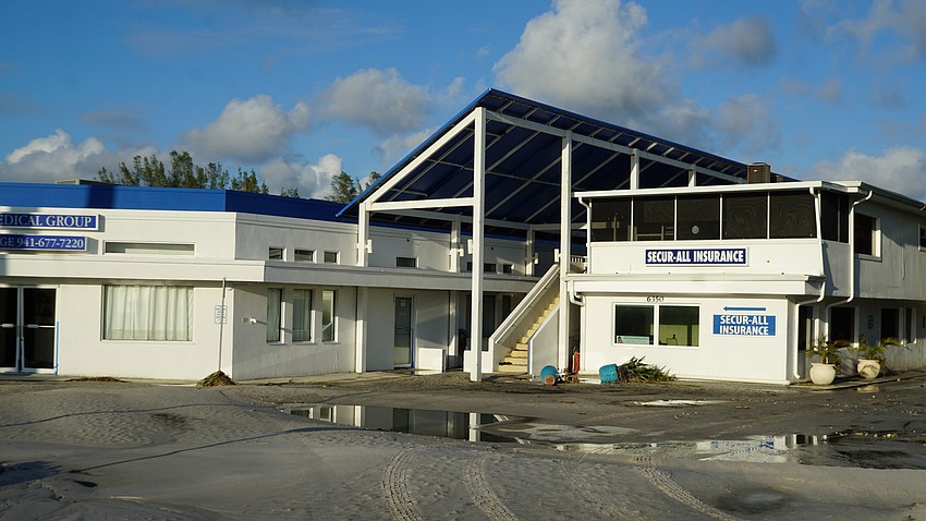 The plaza at 6350 Gulf of Mexico Drive after Hurricane Helene.
