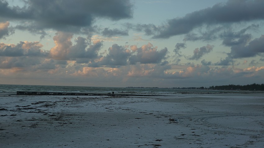 The concrete groin field on the north end beach is now completely exposed.