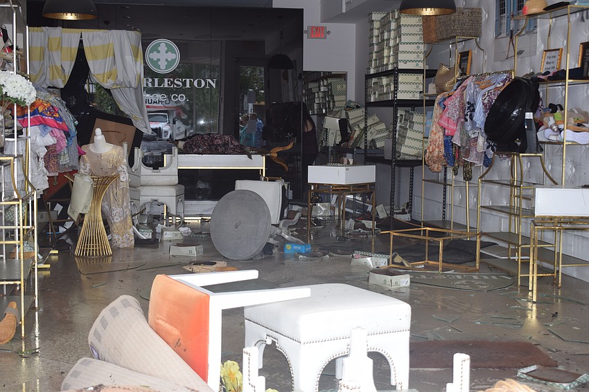 Charleston Shoe Company on St. Armands Circle after Hurricane Helene.