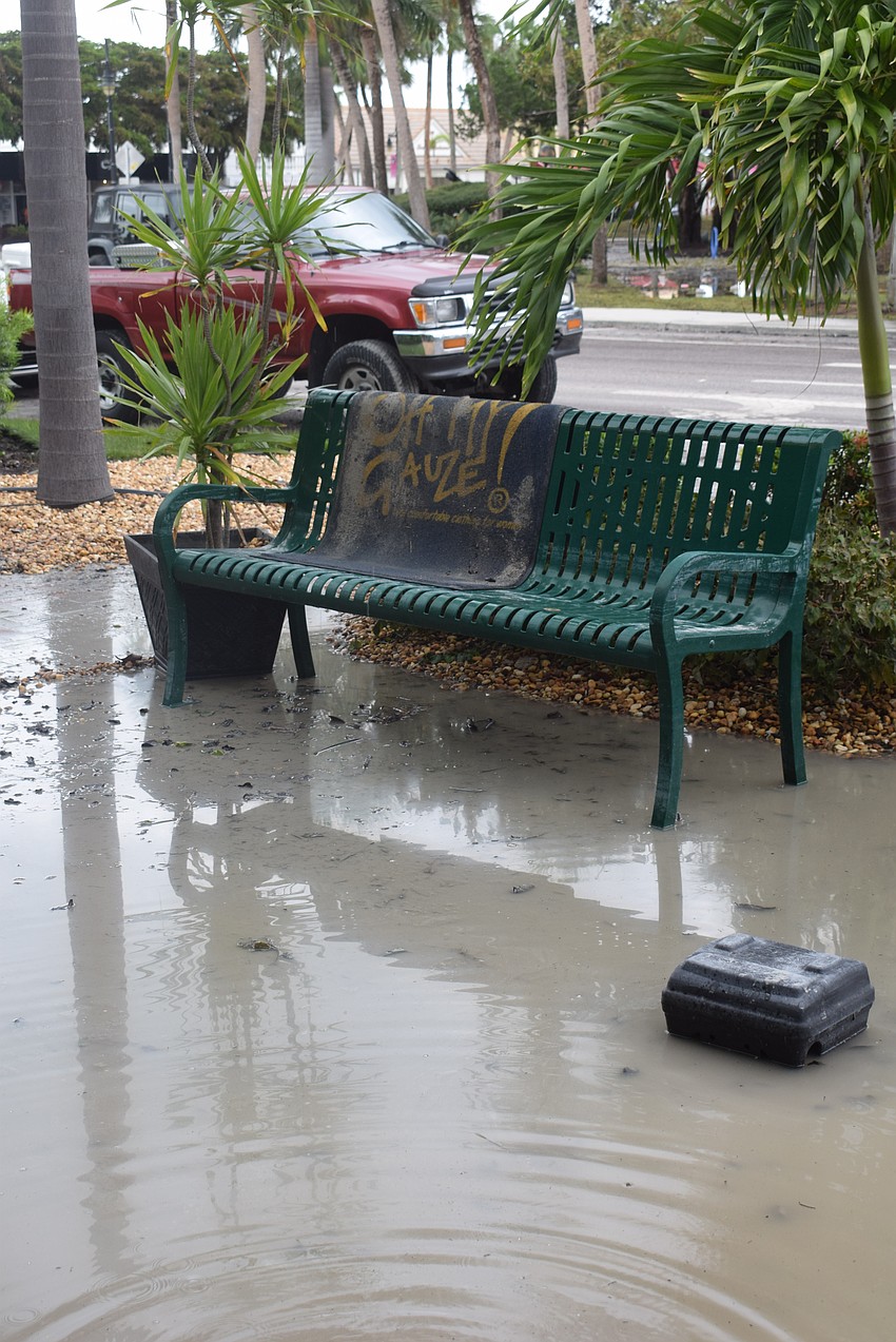 Flooding in front of Oh My Gauze in St. Armands Circle after Hurricane Helene.