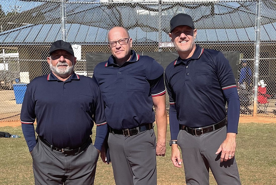 Flagler County Umpire Association umps Joe Hahn, Eric Jedziniak and Rich Yoegel. Courtesy photo