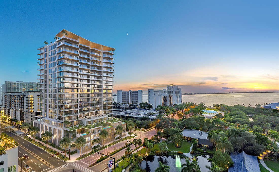 A rendering of One Park by Imerza shows the 18-story residential tower on Block 1 of The Quay.