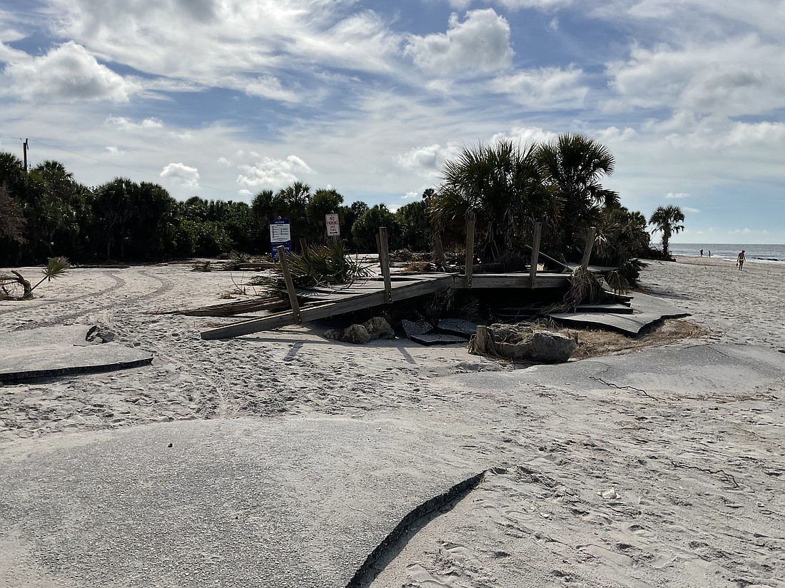 Excess sand and infrastructure damage can still be seen Wednesday, Oct. 2, at Caspersen Beach. Sarasota County Parks staff are continuing response and recovery efforts following Hurricane Helene.