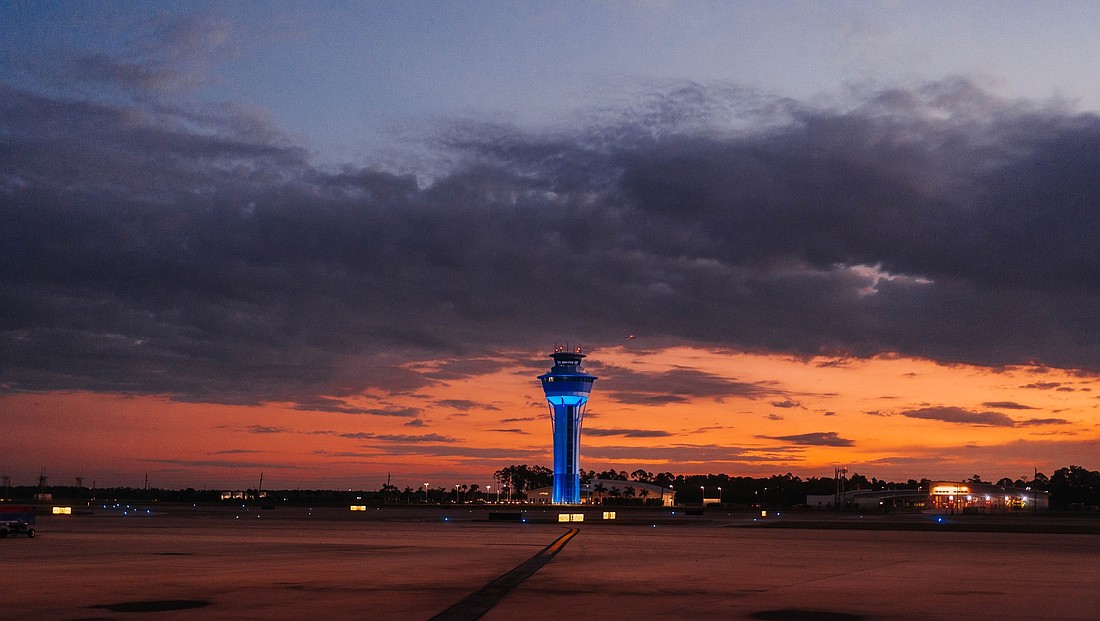 The airport in Fort Myers turned its tower blue in honor of Breeze Airways this week, which has debuted service to eight markets.