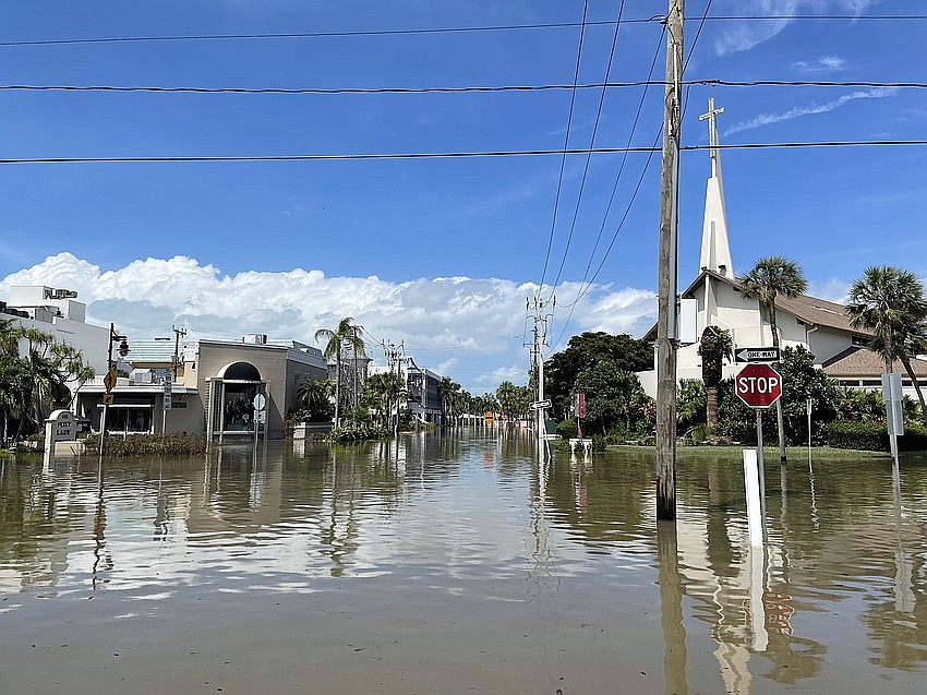 St. Armands Circle was covered in water on Sept. 27, the day after Hurricane Helene made landfall as a Category 4 hurricane in northern Florida.