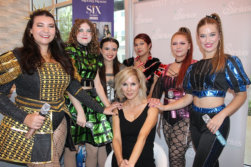 Ovation's Liv Holden, Morgan Kessler, Emma Mandzik, Elizabeth Nieves, Gabriella Cruz and Kila Sons, play the six wives of Henry VIII, during the sixth anniversary of Karen Medford's Sirius Day Spa.