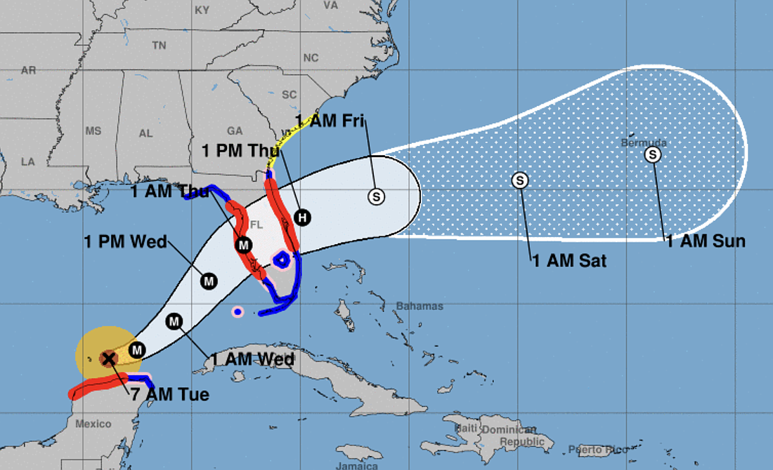 Hurricane Milton's predicted track as of 7 a.m. on Oct. 8. Image from the National Hurricane Center