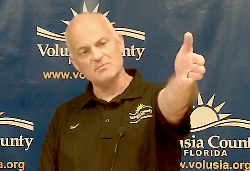 Volusia County Emergency Management Director Clint Mecham calls on a a reporter at a press conference Tuesday regarding Hurricane Milton. Volusia County image