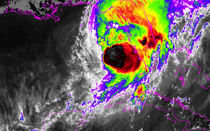 A satellite radar image of Hurricane Milton as it approaches Florida at 2:20 p.m. Oct. 9.