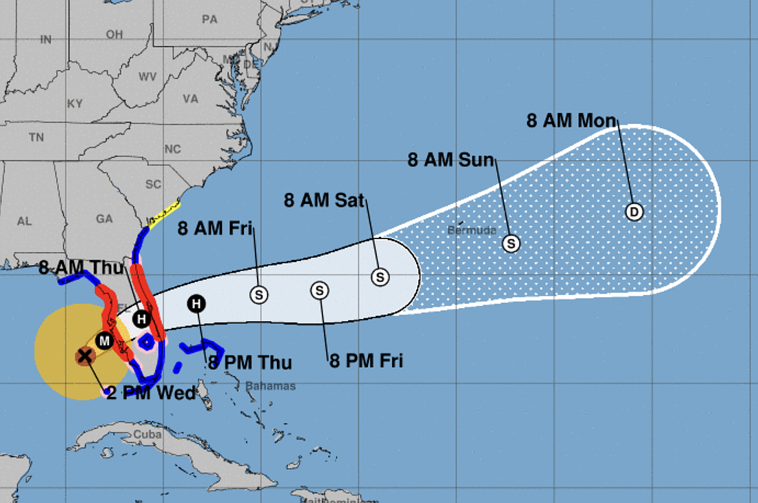 The 2 p.m. tract update for Hurricane Milton from the National Hurricane Center. Courtesy of the NHC