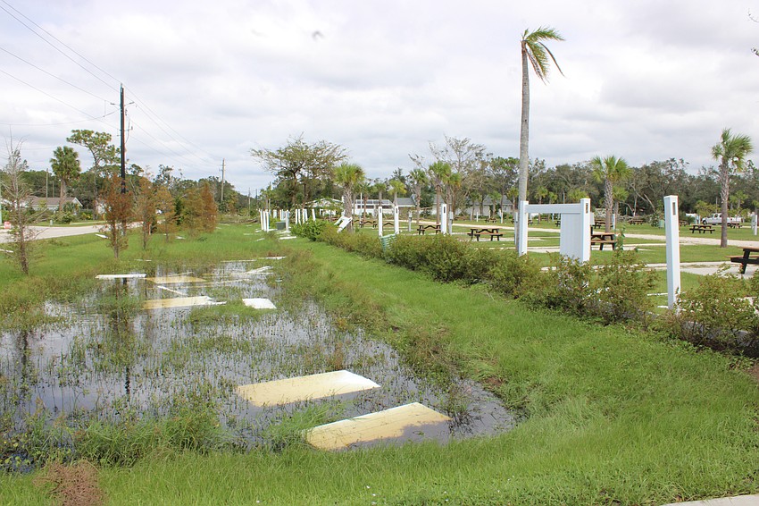 This is what is left of the fence that runs along the Linger Lodge RV Park after Hurricane Milton roared through the area Wednesday night.