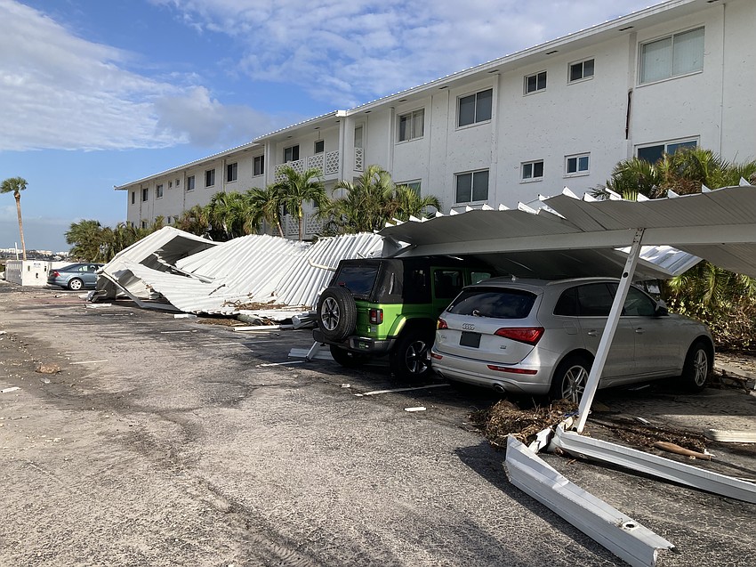 Hurricane Milton ripped the carports like piece of cloth at Sarasota Harbor West.
