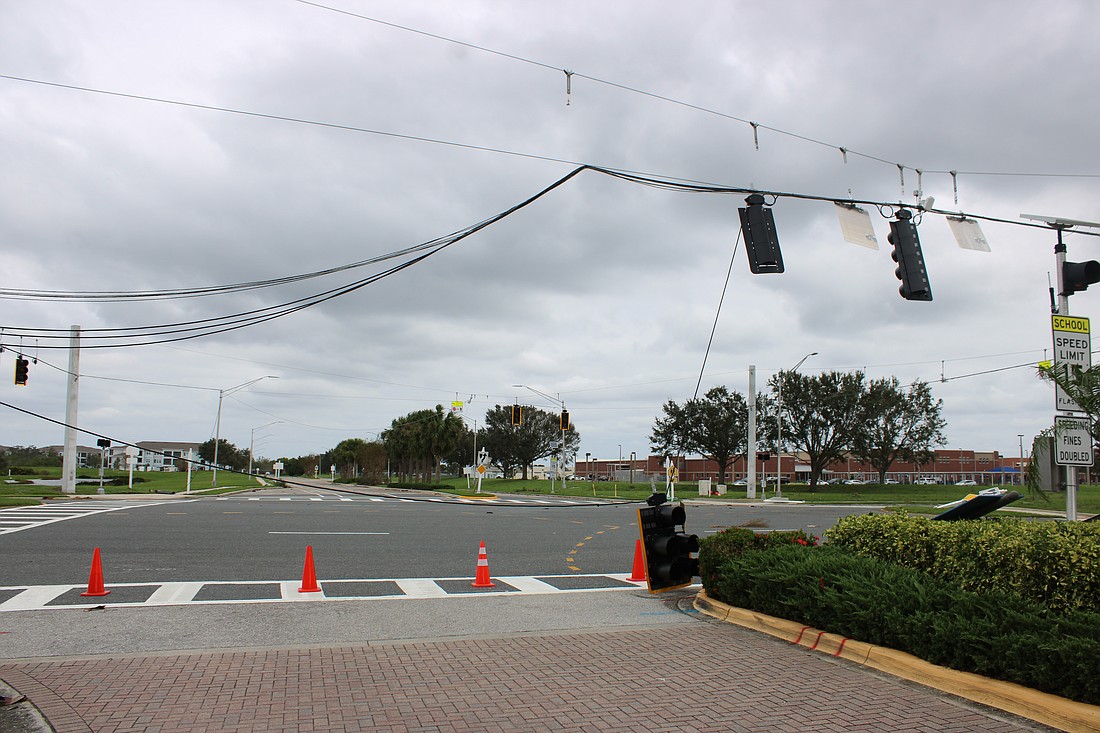 Manatee County has repaired 120 traffic lights that were damaged by Hurricane Milton with another 130 remaining as of Saturday morning. This one is on 44th Avenue in front of the Central Park entrance.