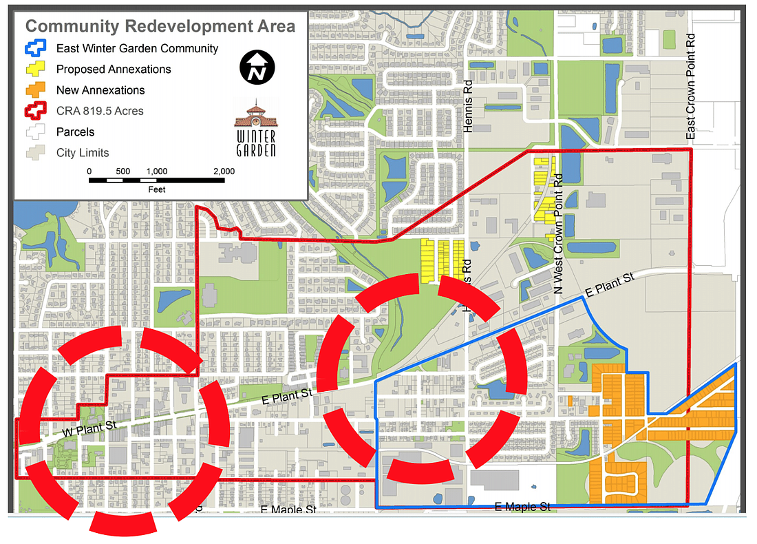 This image shows the Community Redevelopment Area, including the area of the east Winter Garden community.