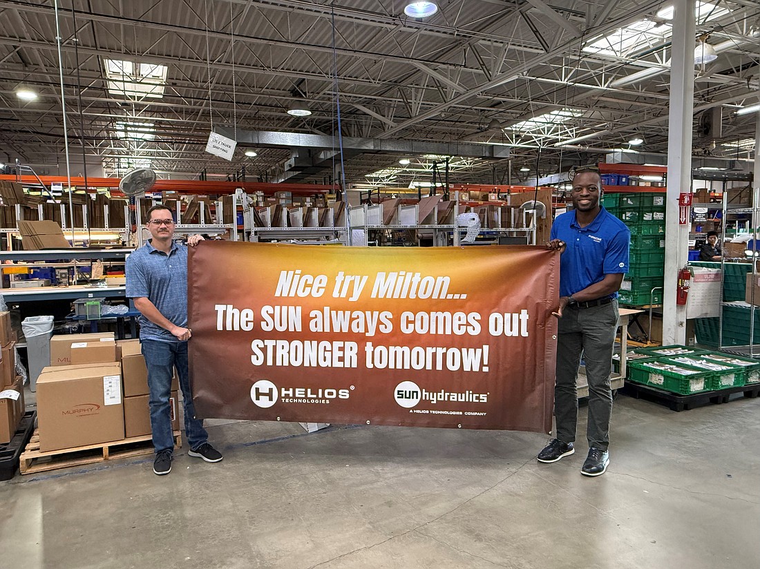 Workers at Enovation Controls sent a message to their colleagues at Sun Hydraulics to give them a boost after Hurricane Milton.