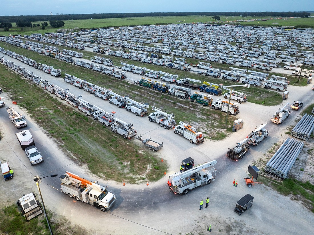 Duke Energy builds base camps and staging sites to house crews and equipment prior to hurricanes.