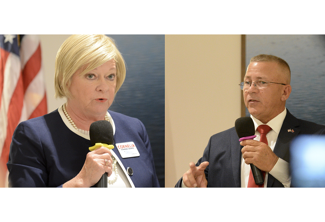 Palm Coast mayor candidates Cornelia Manfre and Mike Norris. File photos