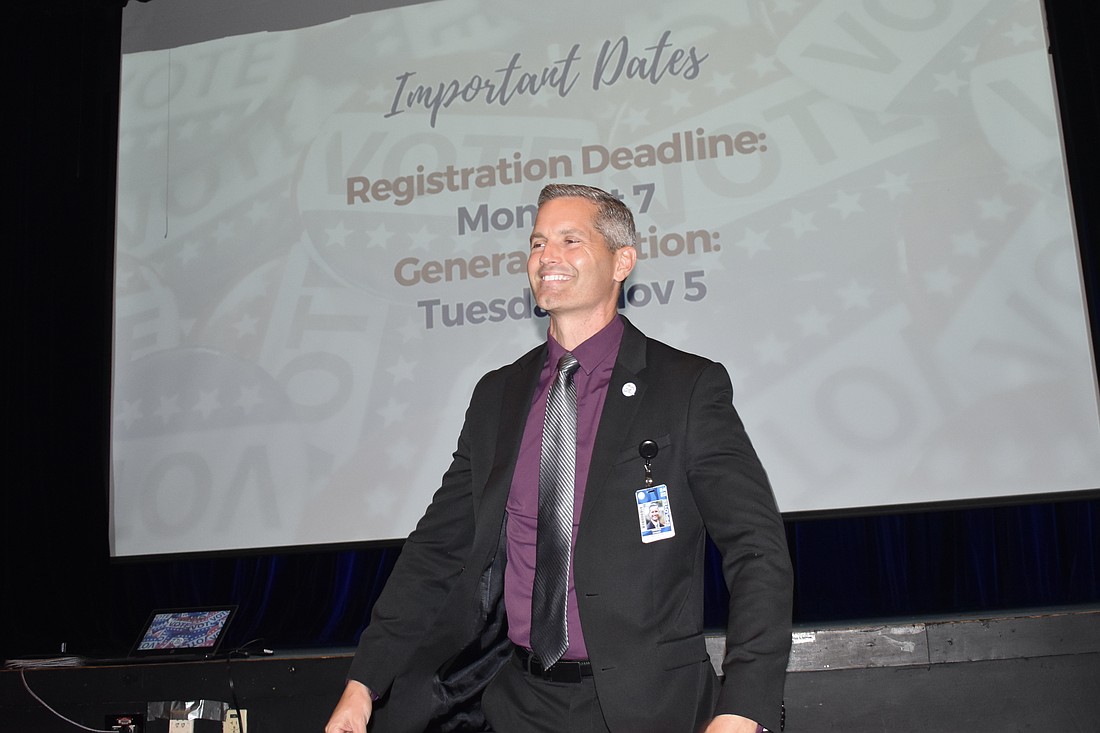 Superintendent Terry Connor offers a forum on the referendum at Sarasota High School on Oct. 22.