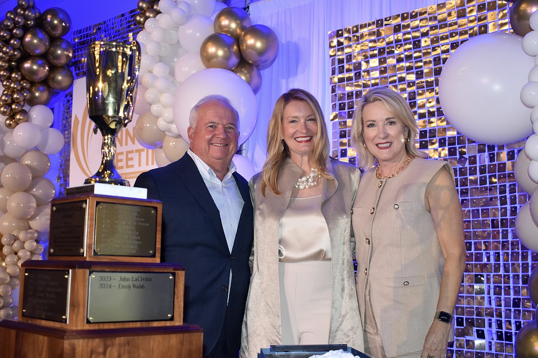 Kerkering Barberio Managing Shareholder Robert Lane, Observer Media Group President Emily Walsh and immediate past chair of Sarasota Chamber Teri Hansen