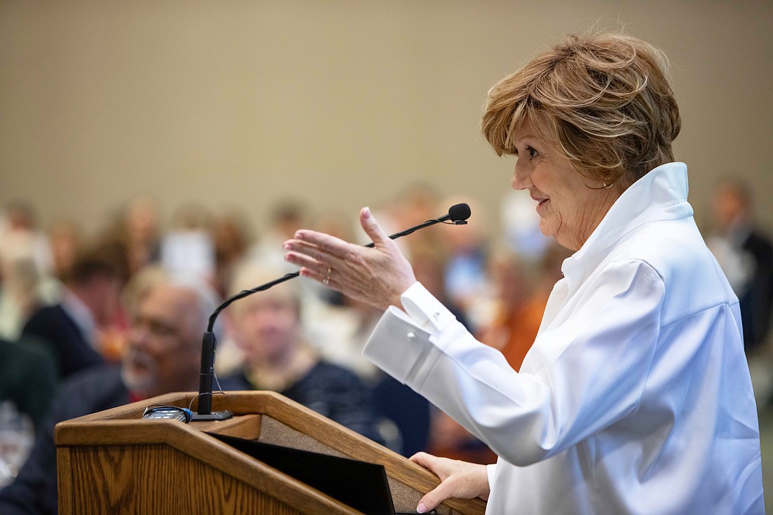 Duval County Judge Audrey McKibbin Moran speaks after accepting the Leadership Jacksonville 2024 Frederick H. Schultz Lifetime Achievement Award on Oct. 24.