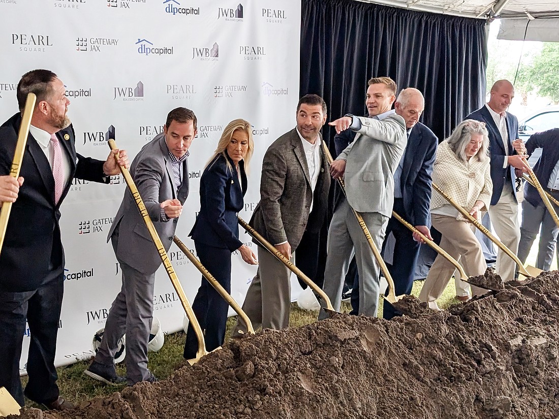 Gateway Jax lead developer Bryan Moll directs the Pearl Square ceremonial groundbreaking ceremony Oct. 29 in Downtown Jacksonville. A fully built-out Pearl Square would include 1,250 residential units, about 200,000 square feet of retail space, a curbless festival street with outdoor dining, and new public spaces.