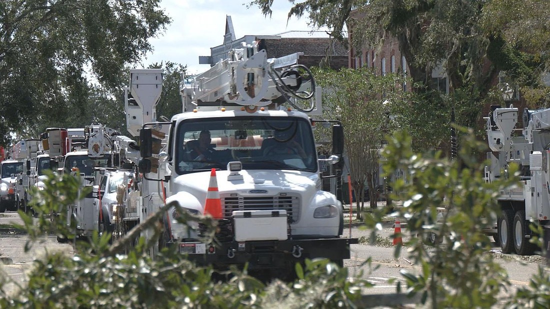 Utility crews lined up in Madison County after Hurricane Helene. Photo by Mike Exline/News Service of Florida