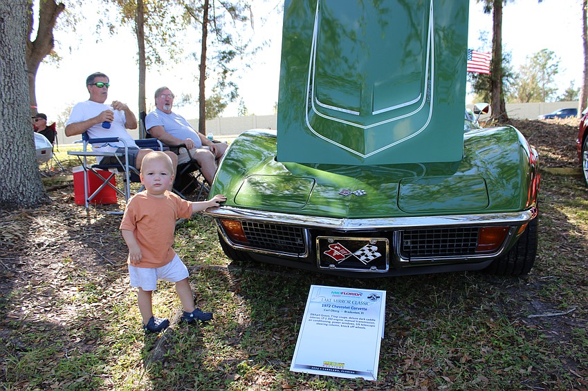 Lakewood Ranch's Elliot Labanauskas, 16 months, might be showing cars of his own in the future, such as Carl Oberg's 1972 Corvette. He was visiting the Knights of Columbus Car Show Nov. 2 with his parents, Alexandra and Lukas Labanauskas.