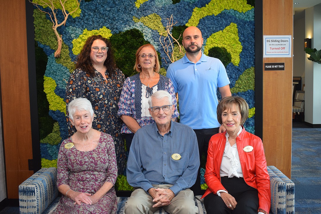 Plymouth Harbor employees on the top row: Taylor Ormrod, Helen Dailey and Denys Semeniuk 
Residents on the bottom row: Kathy Hendricks, Tom Landers and Marie Belcher.