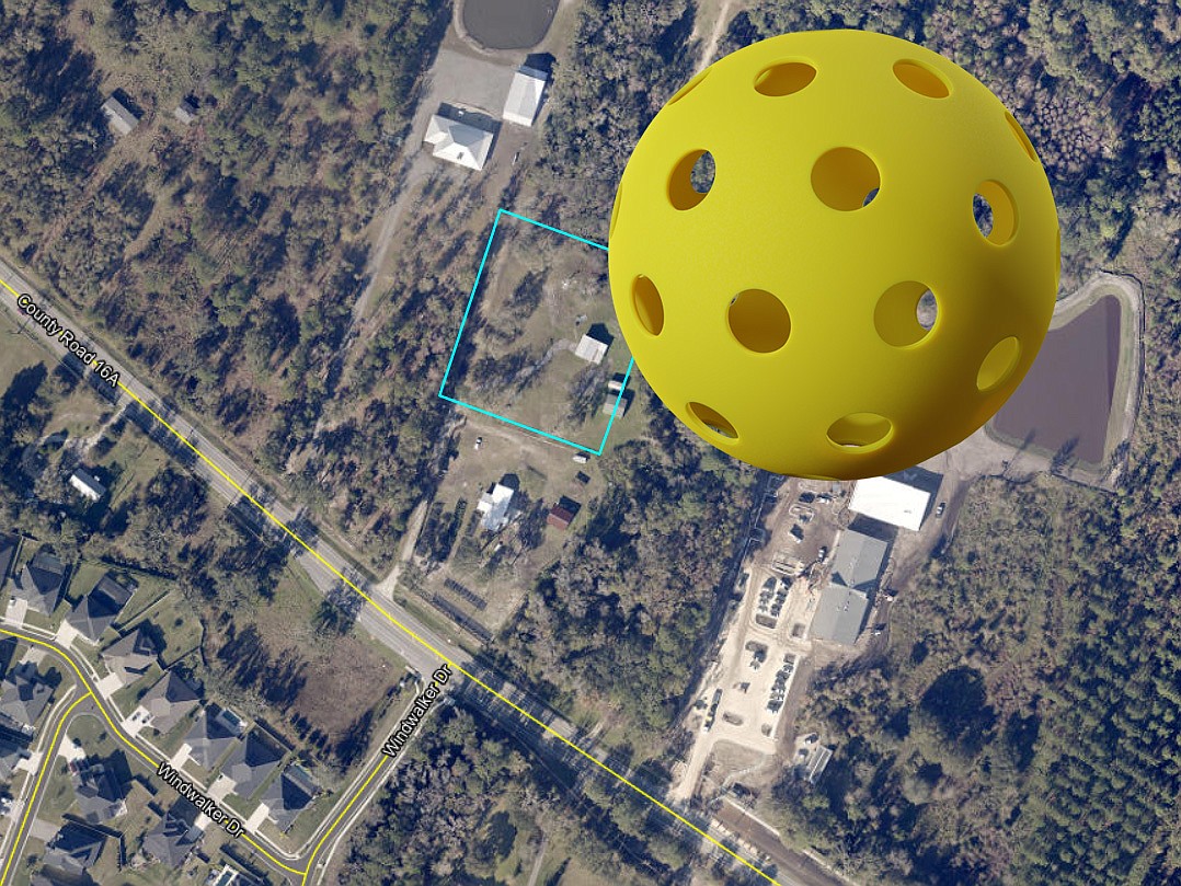 The proposed sports facility with pickleball is planned at 6430-B County Road 16A, about 2 miles north of 9 Mile Road, in St. Augustine. The Wards Creek subdivision is south across the street.