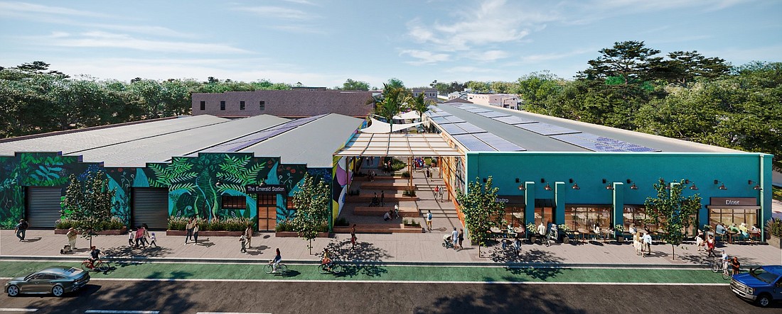 A rendering of Emerald Station, the first renovated building in the Phoenix Arts & Innovation District at 2230 N. Liberty St.