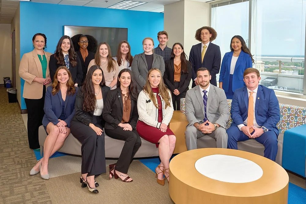 The Jacksonville University College of Law Student Bar Association members, back row, left to right: Internal Vice President Audrey Shannon, Marisa Materazzi, Lauren Fisher, Grace Lawson, Sydney Schmidt, Courtney Crain, Thomas Ross, Marissa Abry van der Zee, Dominic Martin and Keiry Soto Chavez. Front row: Randi Alt, President Susan Cavailhon, External Vice President Laura Triana, Sierra Donate, Ryan Milovich and Brandt Mitchell.