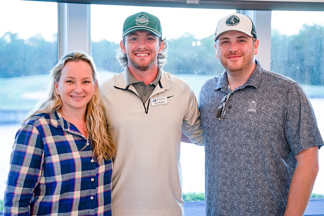 Builders Care of Northeast Florida Executive Director Krissy Barkas, Jacksonville Bar Association Young Lawyers Section Golf Tournament Chair Bryce McColskey and YLS board member Matt Borello at the Chippin’ in for Charity golf tournament.